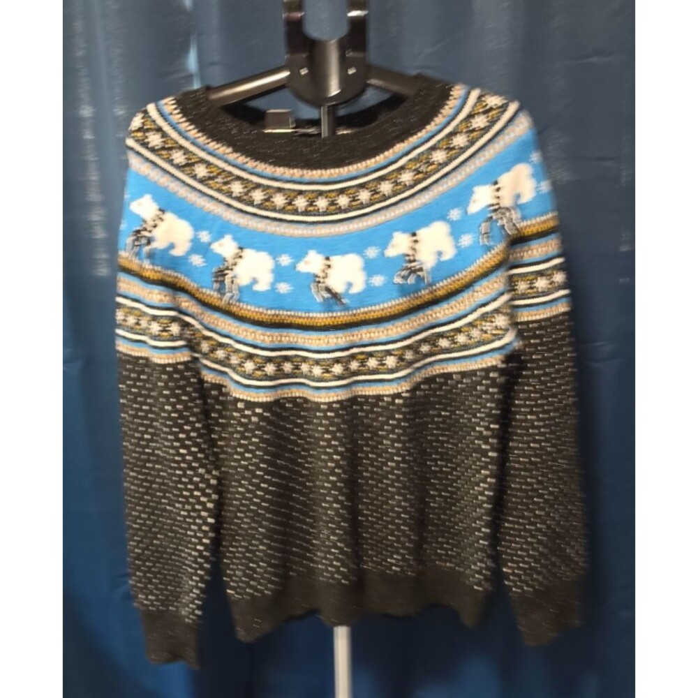 Holiday Time Blue Black silver Polar Bear Winter Sweater Large 12/14